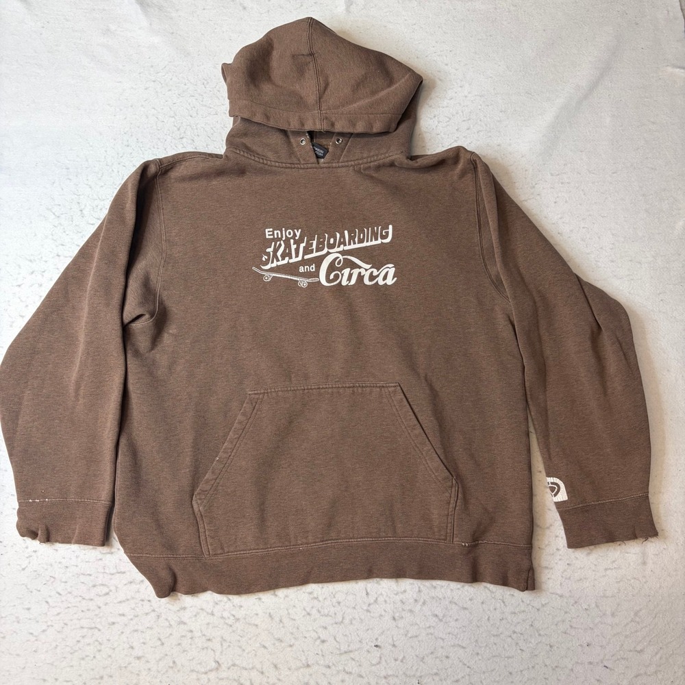 Circa Hoodie Mens L Brown Enjoy Skateboarding Graphic Pullover